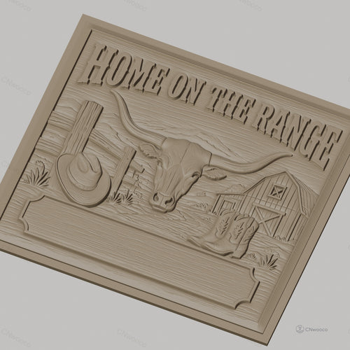 Fichier CNC & impression 3D thème western, tête de taureau, chapeau cowboy, bottes, grange, haute qualité relief STL