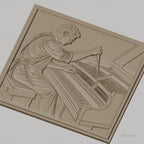 Fichier CNC & impression 3D accordeur de piano, homme accordant piano à queue, haute qualité relief STL