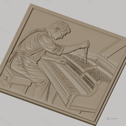 Fichier CNC & impression 3D accordeur de piano, homme accordant piano à queue, haute qualité relief STL
