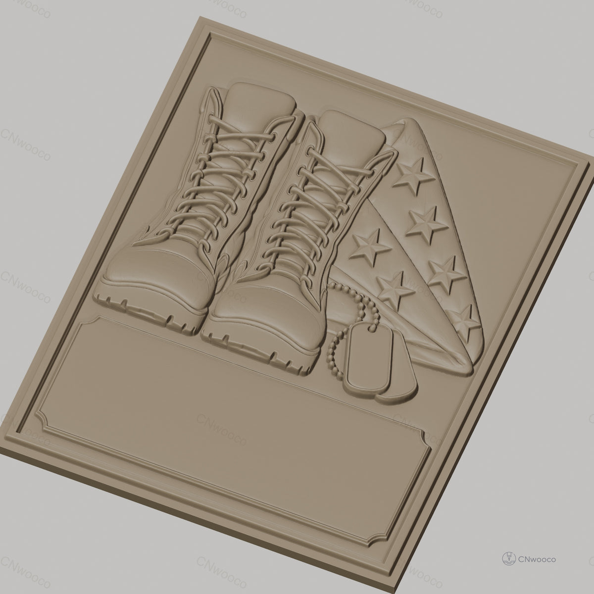 Fichier CNC & impression 3D hommage militaire, bottes, drapeau américain et plaques d'identification, haute qualité relief STL
