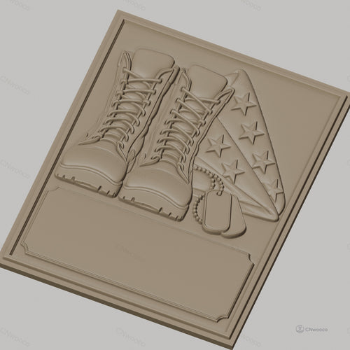 Fichier CNC & impression 3D hommage militaire, bottes, drapeau américain et plaques d'identification, haute qualité relief STL