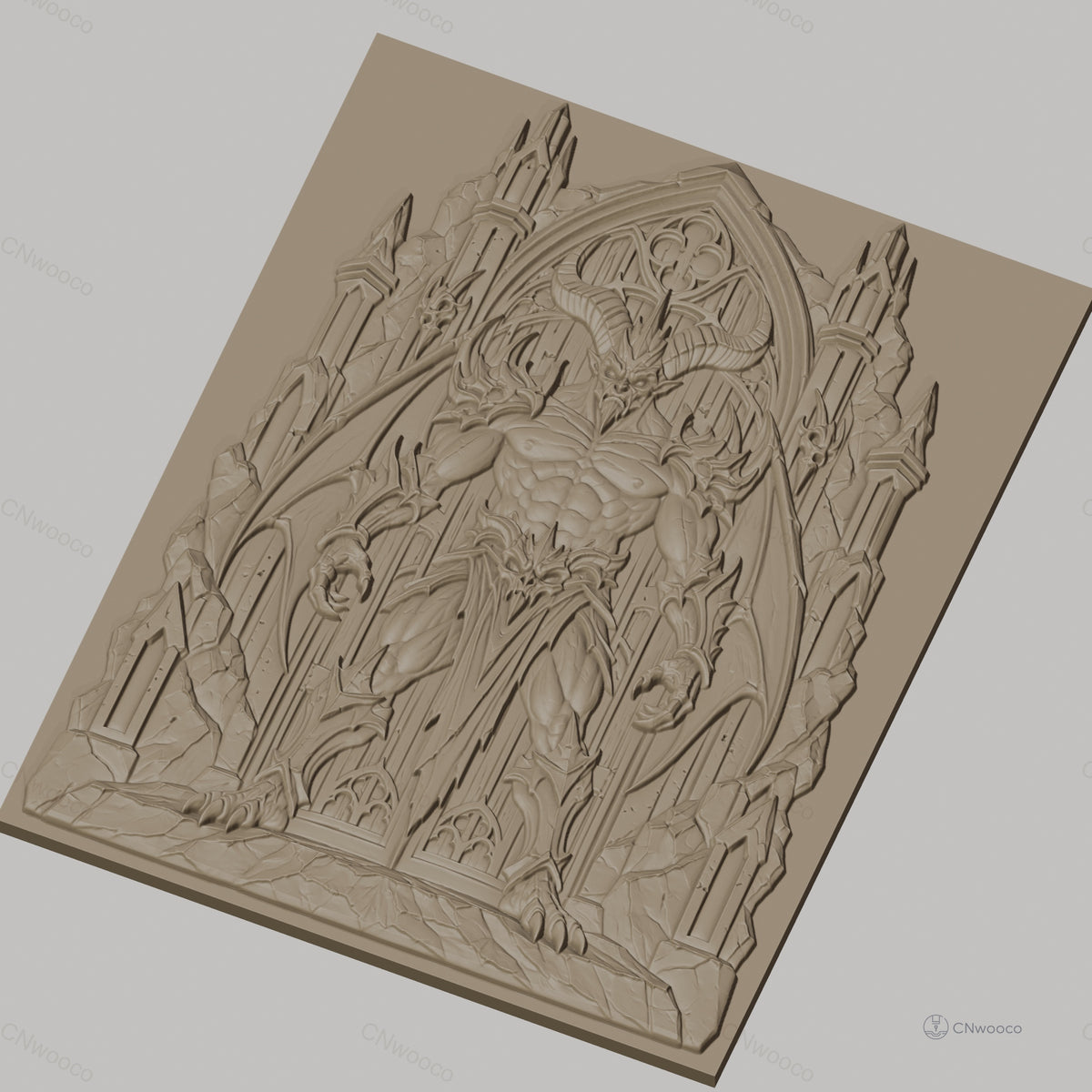 Fichier CNC & impression 3D démon démoniaque avec ailes et portail gothique, haute qualité relief STL