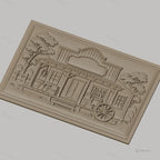 Fichier CNC & impression 3D magasin western, cabine en bois avec baril, caisse, roue et arbres, haute qualité relief STL