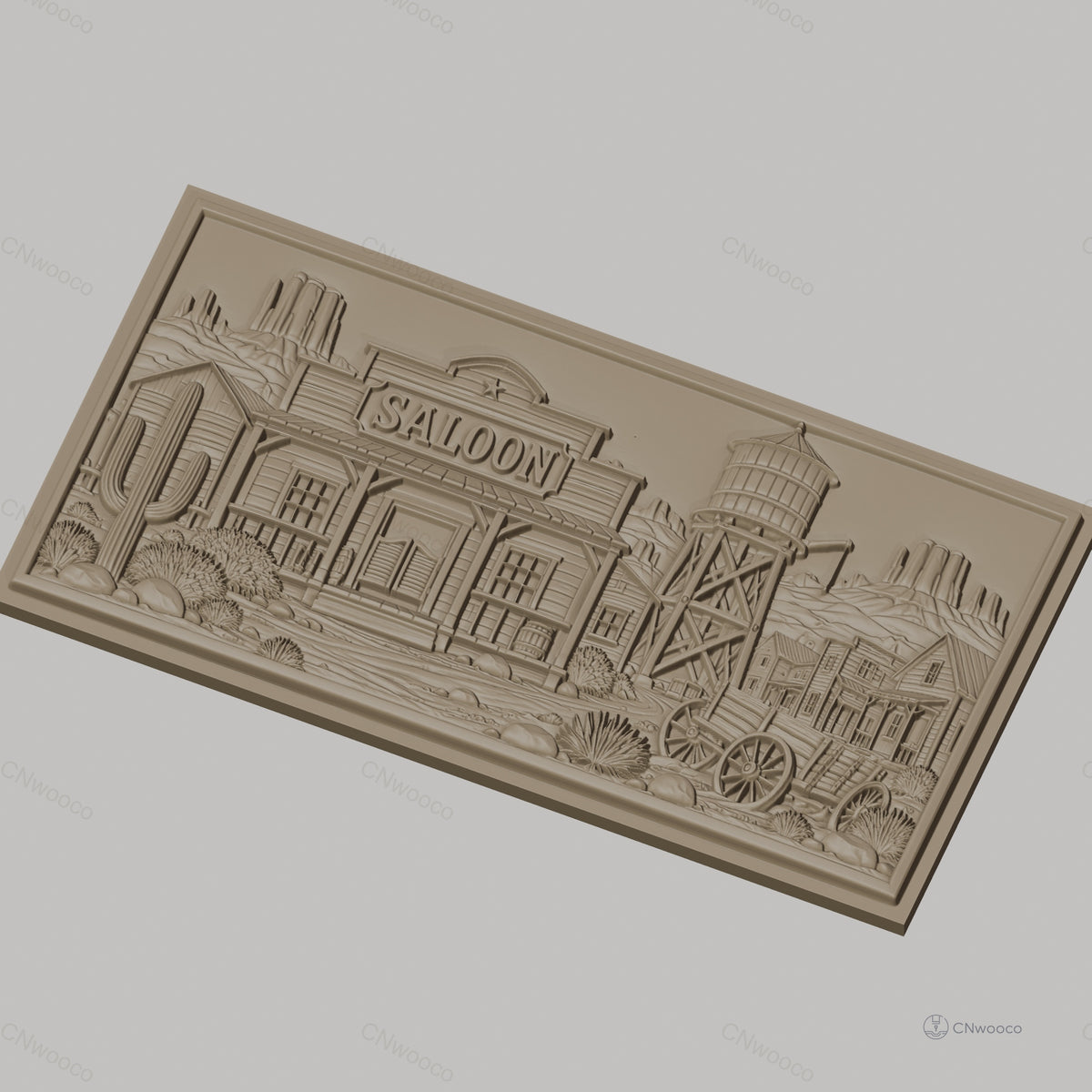 Fichier CNC & impression 3D western village saloon chariot cactus haute qualité relief STL