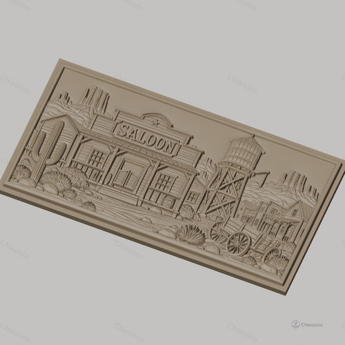 Fichier CNC & impression 3D western village saloon chariot cactus haute qualité relief STL