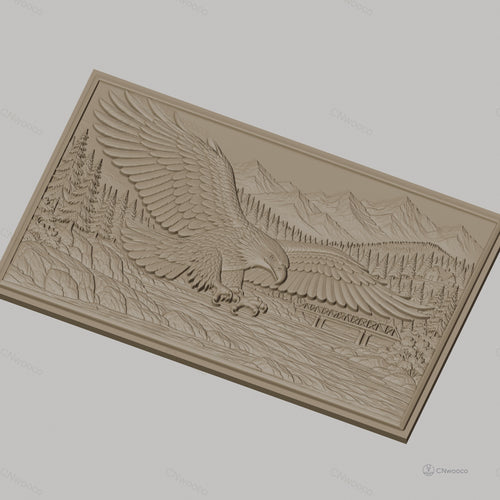 Fichier CNC & impression 3D aigle en vol, rivière, pont, montagne et forêt, haute qualité relief STL