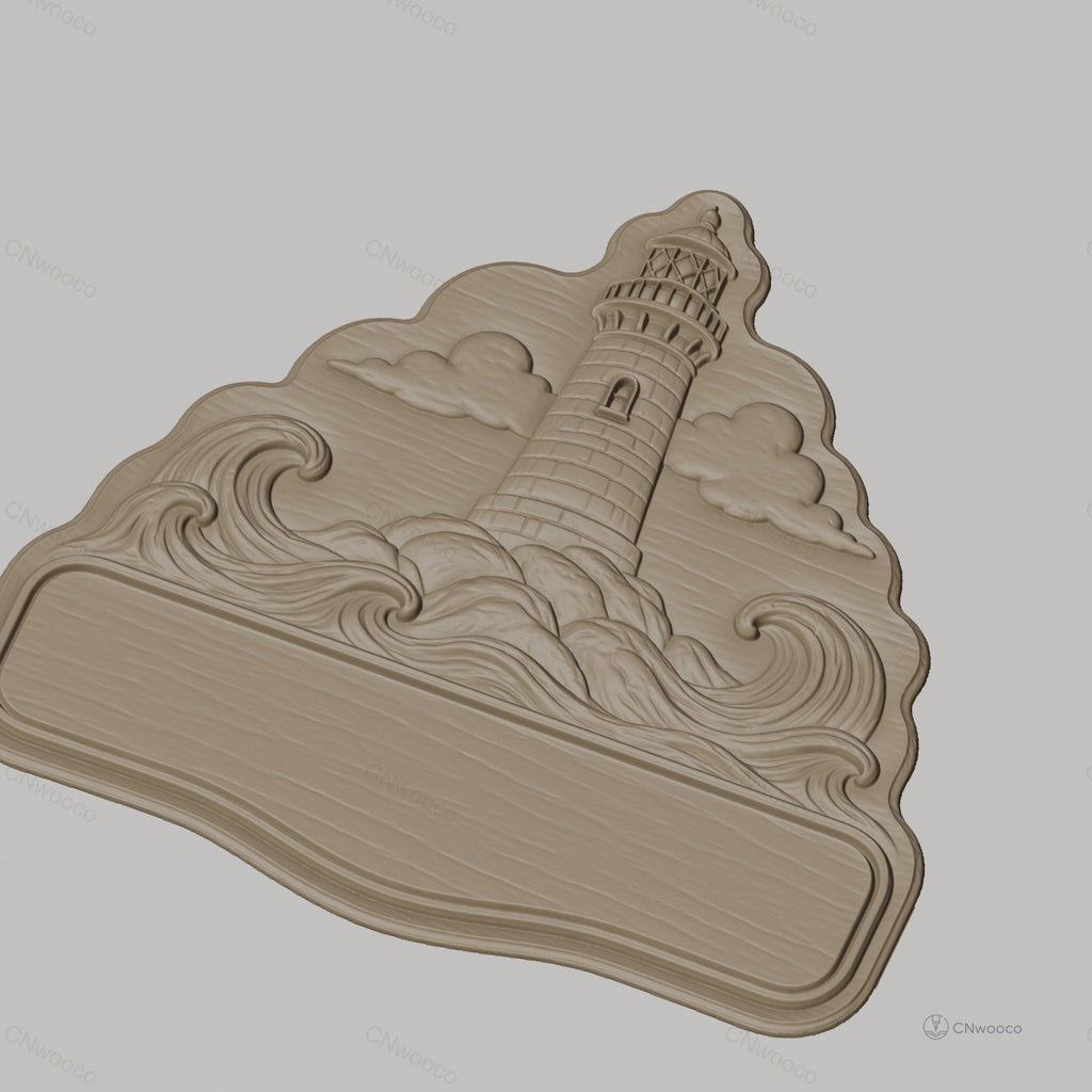 Fichier CNC & impression 3D enseigne phare maritime, vagues et ciel, STL très haute qualité