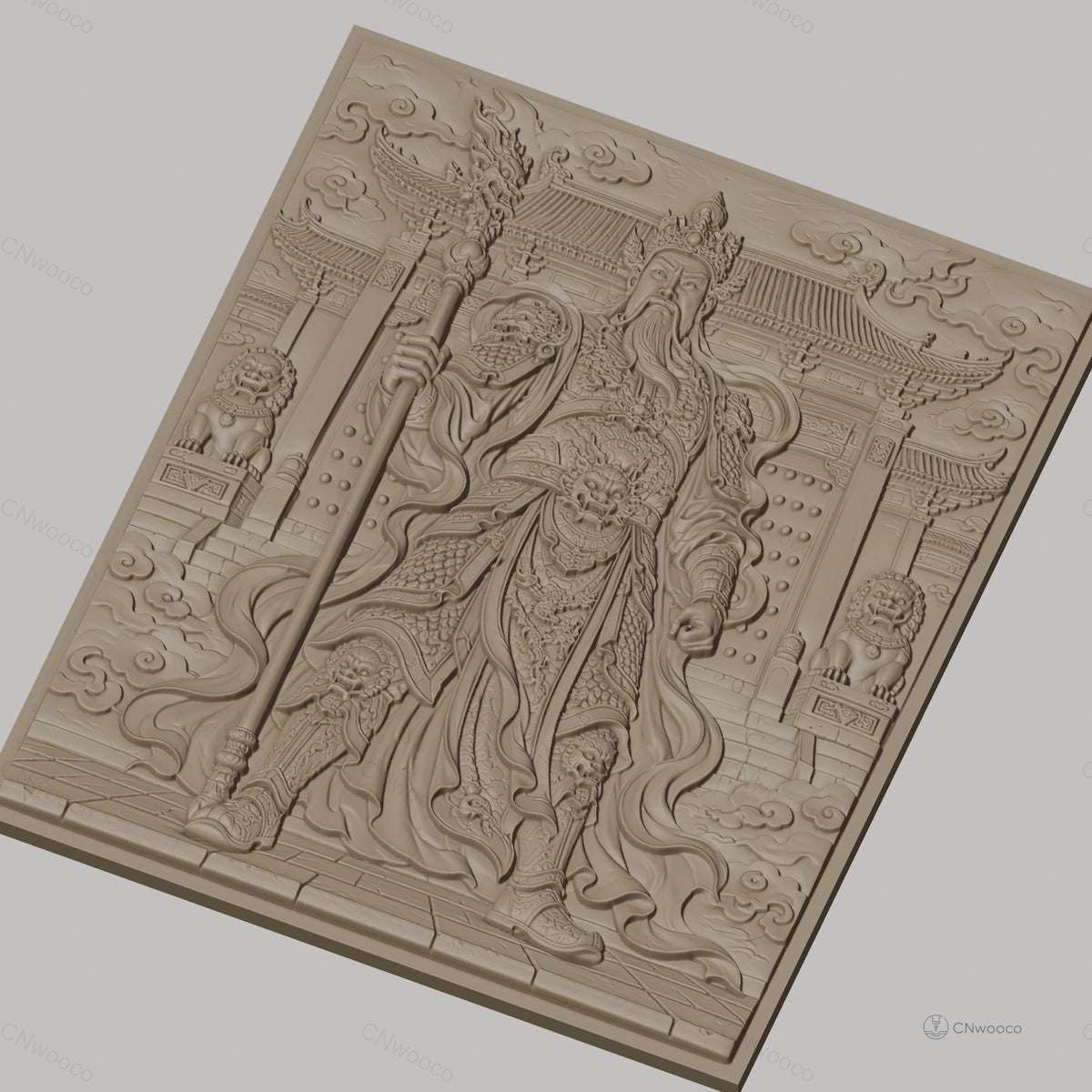 Fichier CNC & impression 3D guerrier chinois, temple, dragons, haute qualité relief STL