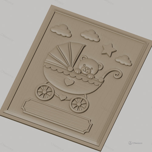 Fichier CNC & impression 3D bébé ours dans landau, nuages, étoile haute qualité relief STL
