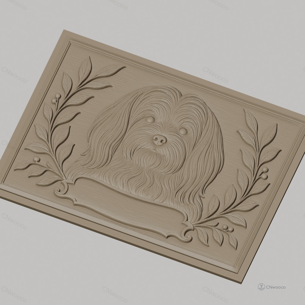 Fichier CNC & impression 3D chien Lhasa Apso, portrait floral ornemental, haute qualité relief STL