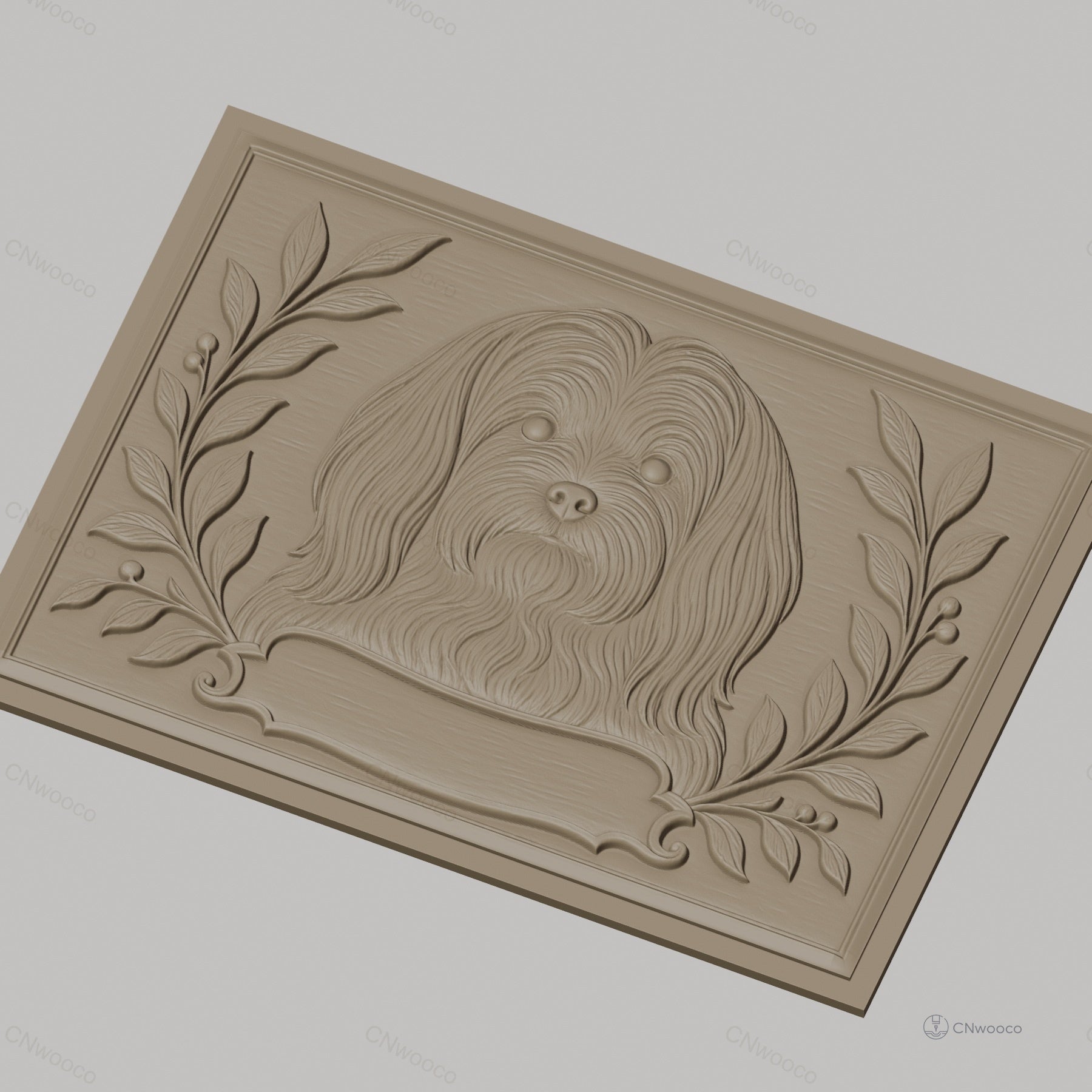 Fichier CNC & impression 3D chien Lhasa Apso, portrait floral ornemental, haute qualité relief STL