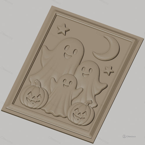 Fichier CNC & impression 3D thème Halloween, fantômes, citrouilles, lune et étoiles, haute qualité relief STL