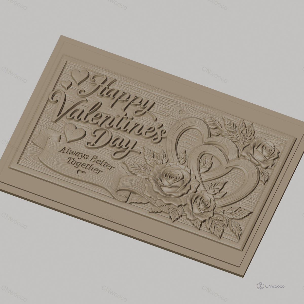 Fichier CNC & impression 3D Saint Valentin, roses, cœurs entrelacés, texte romantique, haute qualité relief STL