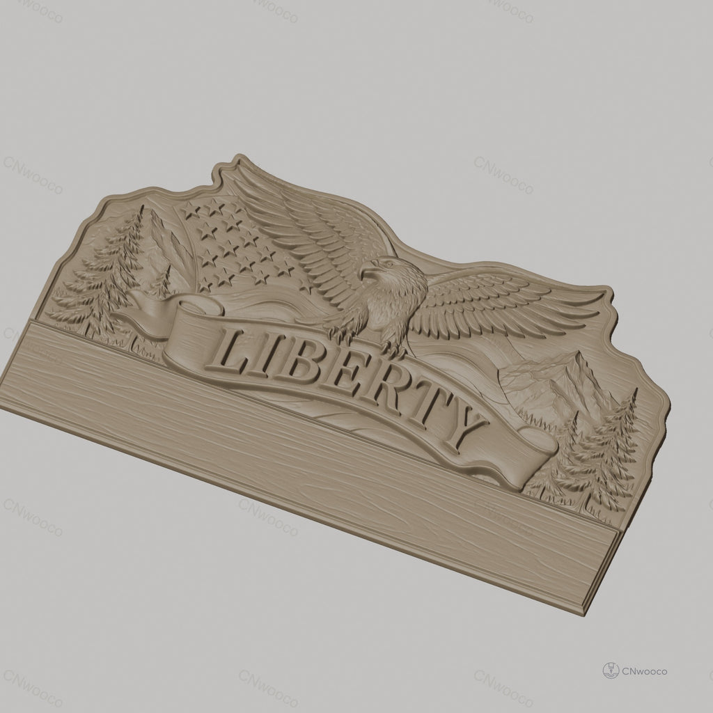 Fichier CNC porte-clés mural enseigne murale Liberty aigle et drapeau, STL très haute qualité