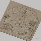 Fichier CNC & impression 3D scène de la nativité, étoile et village biblique, haute qualité relief STL