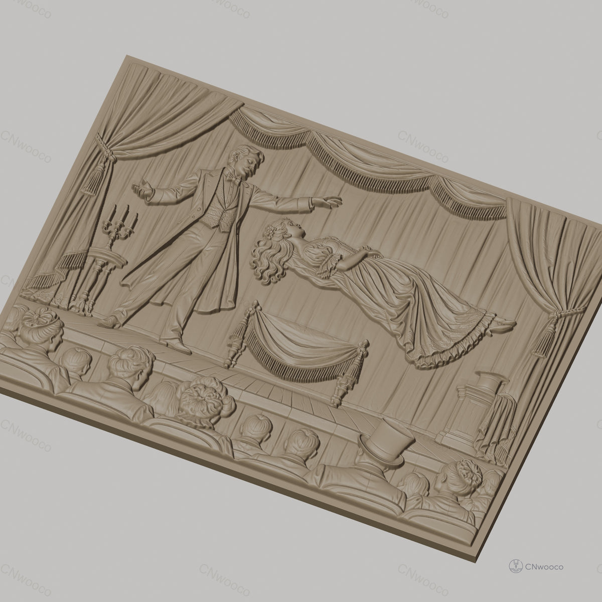 Fichier CNC & impression 3D magie, spectacle illusionniste avec femme flottante, haute qualité relief STL
