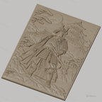 Fichier CNC & impression 3D samouraï japonais, château traditionnel, paysage montagneux, haute qualité relief STL