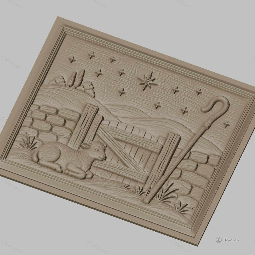 Fichier CNC & impression 3D agneau berger, porte en bois et étoile, haute qualité relief STL