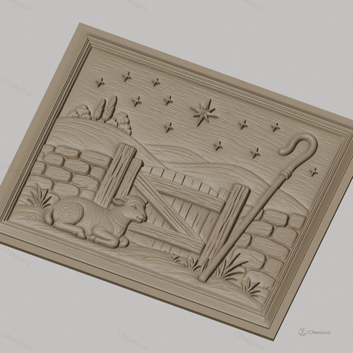 Fichier CNC & impression 3D agneau berger, porte en bois et étoile, haute qualité relief STL