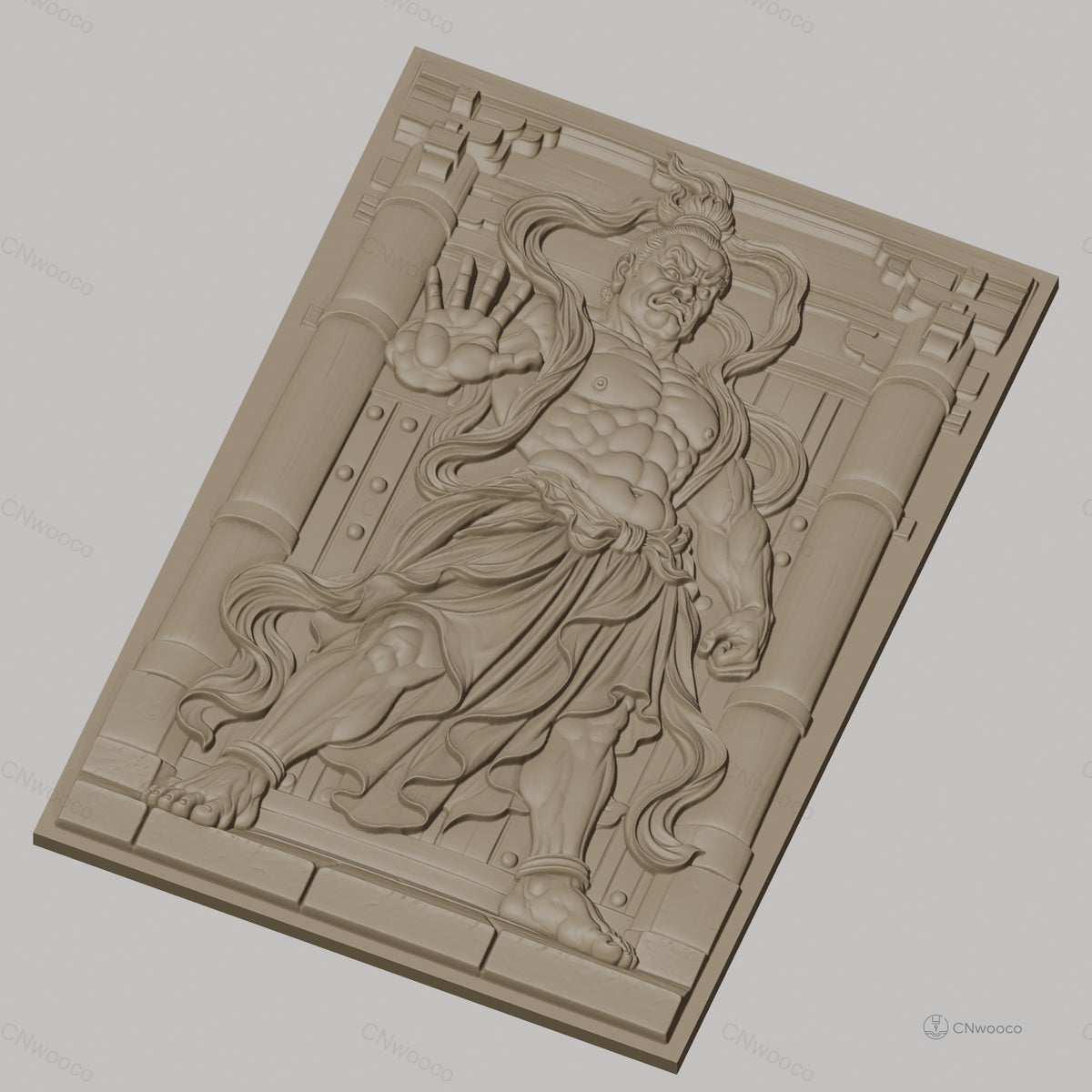 Fichier CNC & impression 3D guerrier japonais, architecture traditionnelle, muscles détaillés, haute qualité relief STL