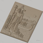 Fichier CNC & impression 3D Dieu égyptien Anubis avec bateau, paysage du Nil, haute qualité relief STL