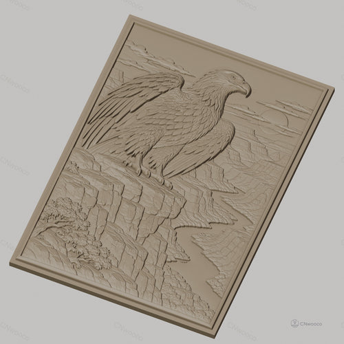 Fichier CNC & impression 3D aigle sur falaise, rivière sinueuse et canyon, haute qualité relief STL