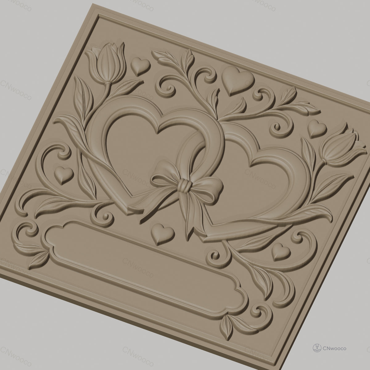 Fichier CNC & impression 3D mariage, cœurs entrelacés avec fleurs et nœud, haute qualité relief STL