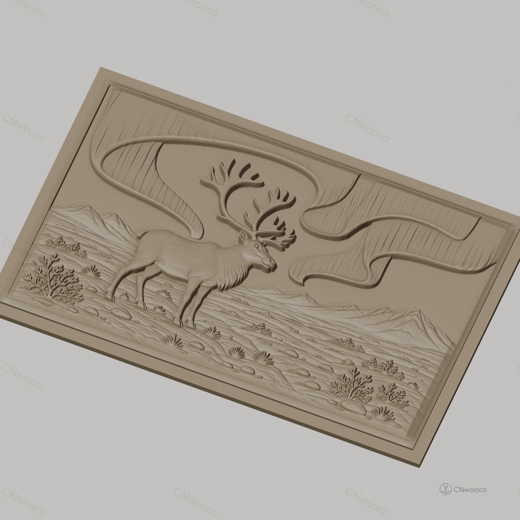 Fichier CNC & impression 3D Cerf avec bois, paysage montagnard et plantes, haute qualité relief STL