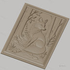 Fichier CNC & impression 3D renard assis, forêt, arbres et feuilles, haute qualité relief STL