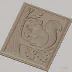 Fichier CNC & impression 3D écureuil, gland, branche et feuillage, haute qualité relief STL