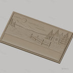 Fichier CNC & impression 3D paysage lac cabane ponton sapins montagne, haute qualité relief STL