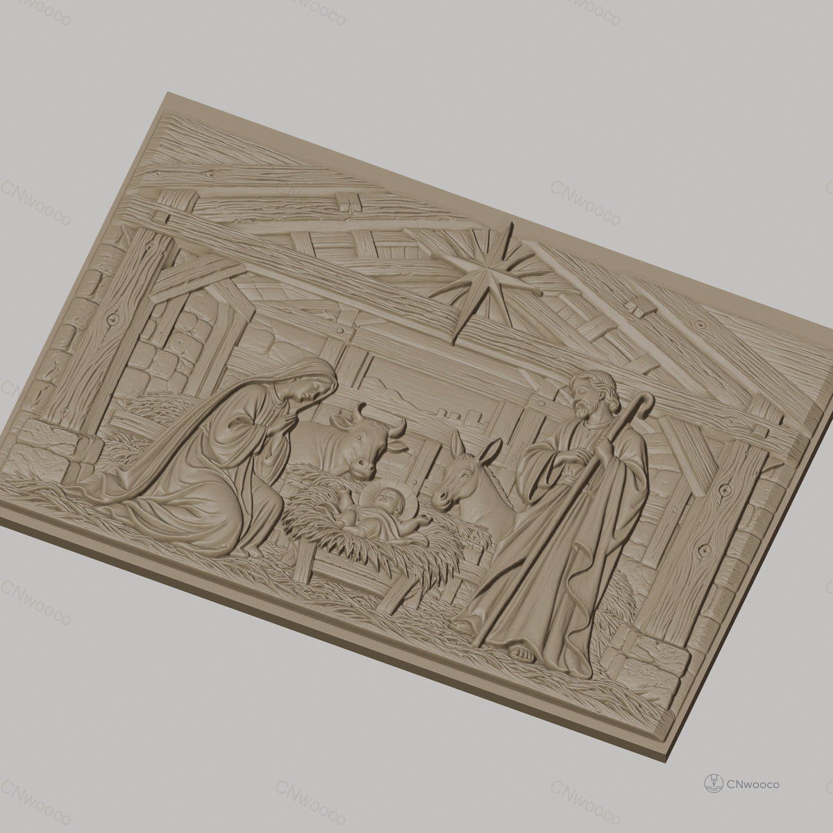 Fichier CNC & impression 3D Nativité, crèche avec Marie Joseph enfant animaux, haute qualité relief STL