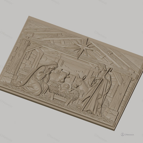 Fichier CNC & impression 3D Nativité, crèche avec Marie Joseph enfant animaux, haute qualité relief STL