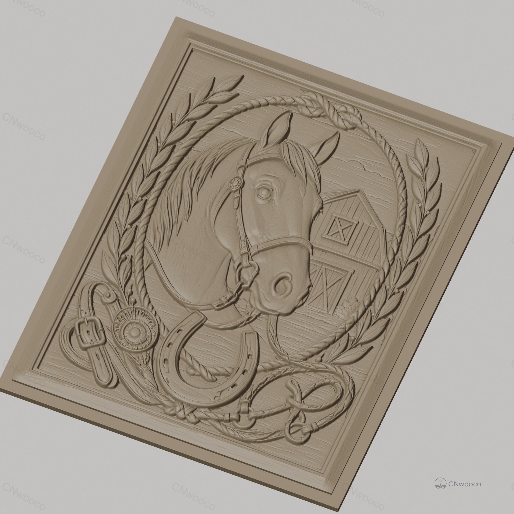 Fichier CNC & impression 3D cheval, fer à cheval, écurie, relief style western haute qualité relief STL