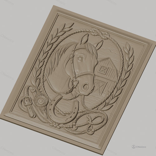 Fichier CNC & impression 3D cheval, fer à cheval, écurie, relief style western haute qualité relief STL