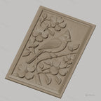 Fichier CNC & impression 3D oiseau cardinal sur branche fleurie, détails nature haute qualité relief STL