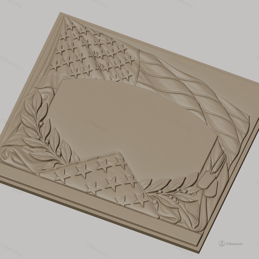 Fichier CNC & impression 3D thème drapeau américain, étoile, rameaux et plaques militaires, haute qualité relief STL