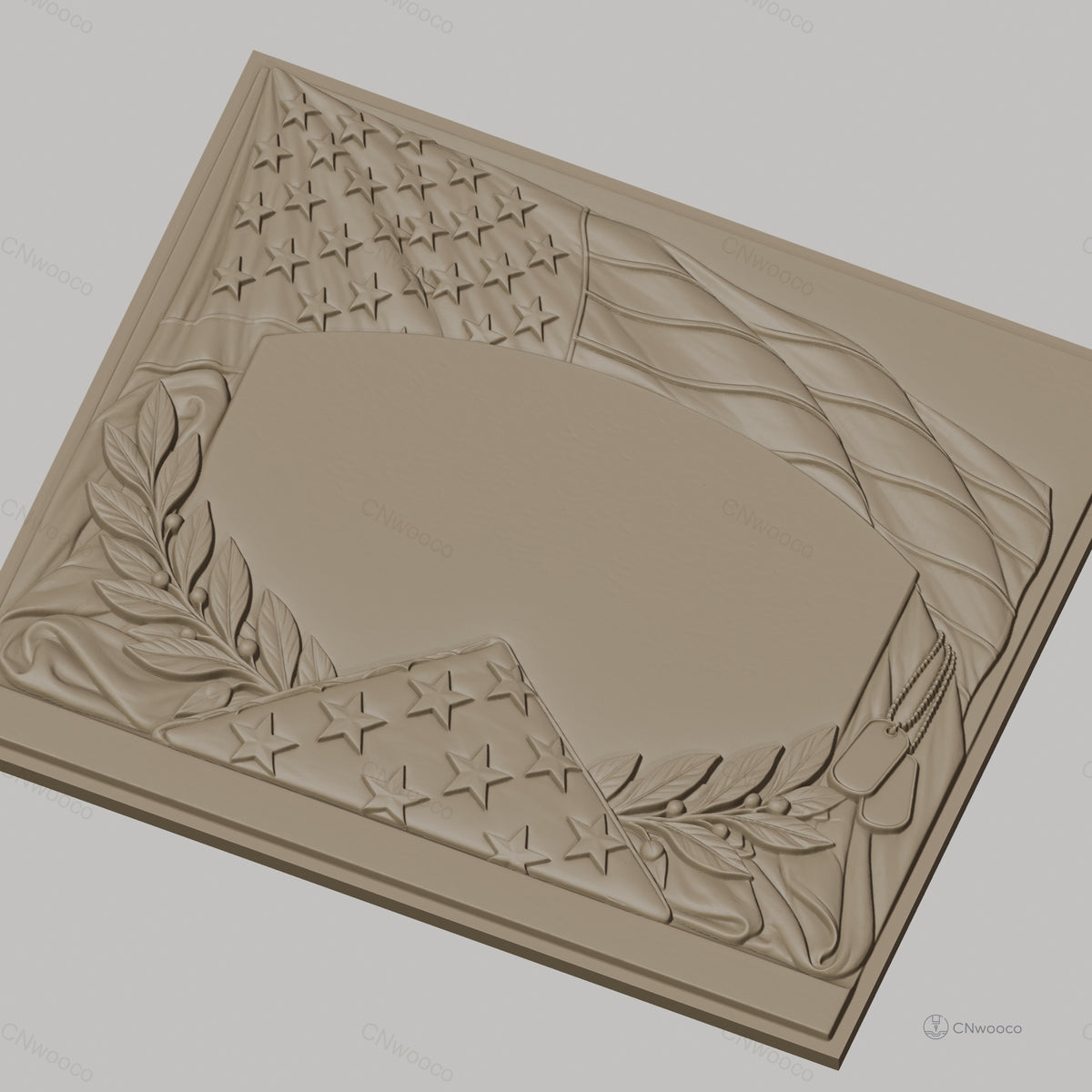 Fichier CNC & impression 3D thème drapeau américain, étoile, rameaux et plaques militaires, haute qualité relief STL