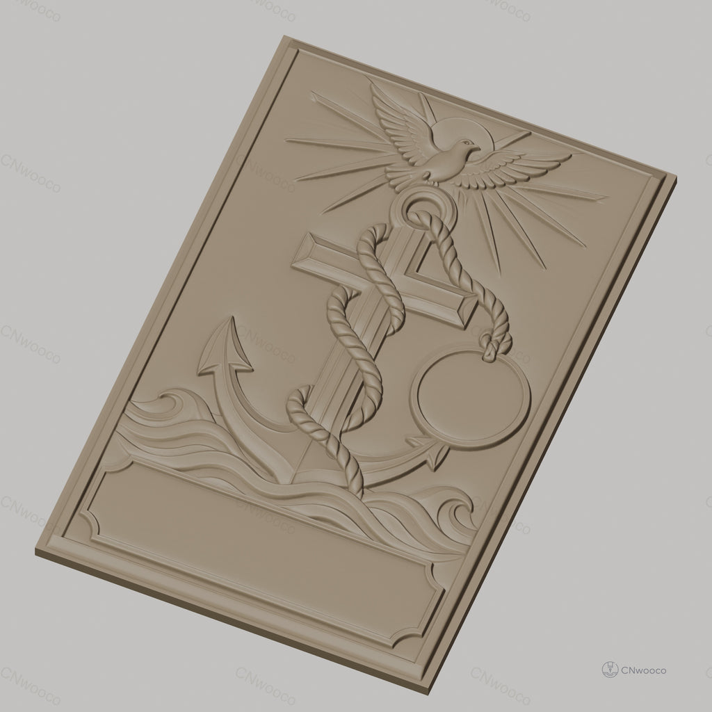 Fichier CNC & impression 3D ancre, croix, colombe et vagues, haute qualité relief STL