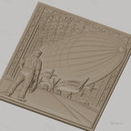Fichier CNC & impression 3D dirigeable dans hangar avec technicien, haute qualité relief STL