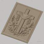 Fichier CNC & impression 3D Croix religieuse avec fleurs et drapé, haute qualité relief STL