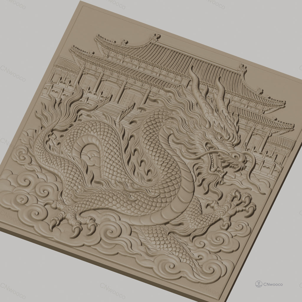 Fichier CNC & impression 3D dragon chinois, temple asiatique, nuages, haute qualité relief STL