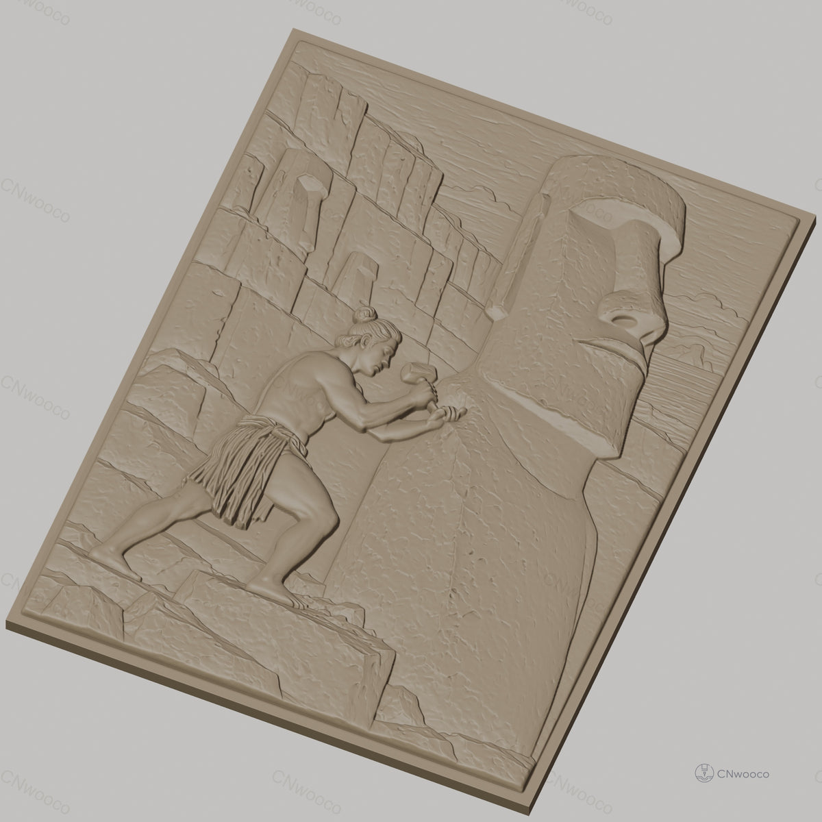 Fichier CNC & impression 3D statue Moaï et sculpteur, relief historique haute qualité relief STL