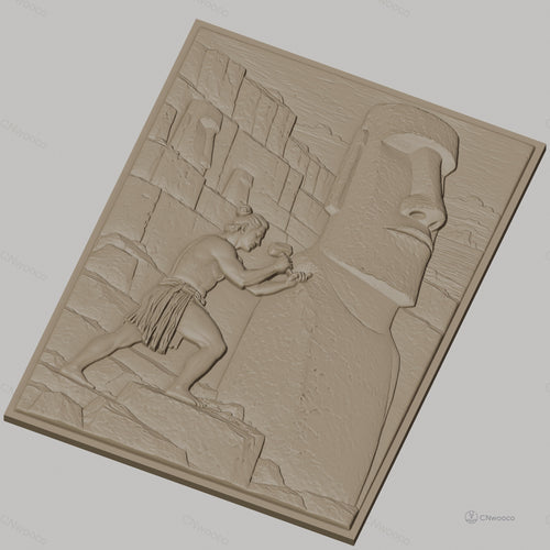 Fichier CNC & impression 3D statue Moaï et sculpteur, relief historique haute qualité relief STL