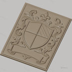 Fichier CNC & impression 3D blason héraldique, feuilles ornementales et bannière, haute qualité relief STL