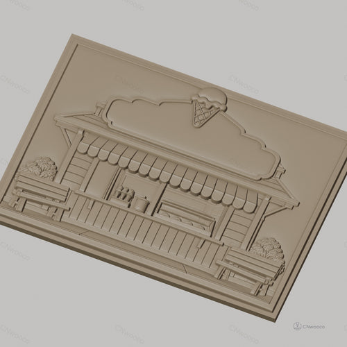 Fichier CNC & impression 3D boutique glace, bancs, cornet de glace, vitrine, haute qualité relief STL