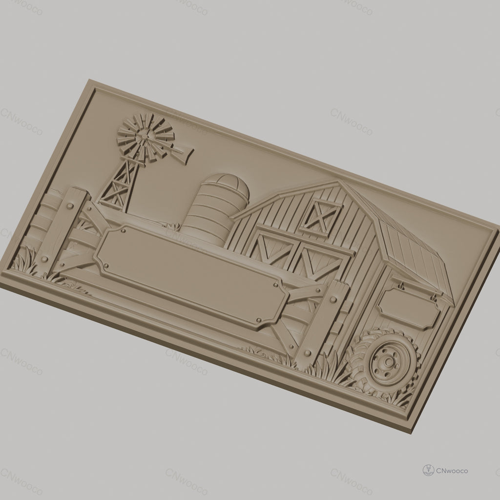 Fichier CNC & impression 3D ferme avec grange, moulin à vent et clôture, haute qualité relief STL