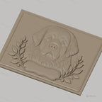 Fichier CNC & impression 3D chien terre-neuve, portrait relief avec feuilles décoratives, haute qualité relief STL
