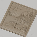 Fichier CNC & impression 3D paysage nature, cabane en bois, lac, barque, ponton, haute qualité relief STL