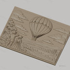 Fichier CNC & impression 3D montgolfière, couple vintage champêtre, haute qualité relief STL